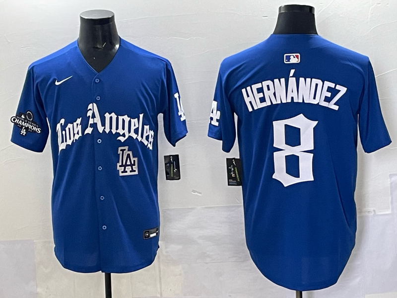 Men Los Angeles Dodgers #8 Hernandez Blue 2025 Nike MLB Jersey style 042